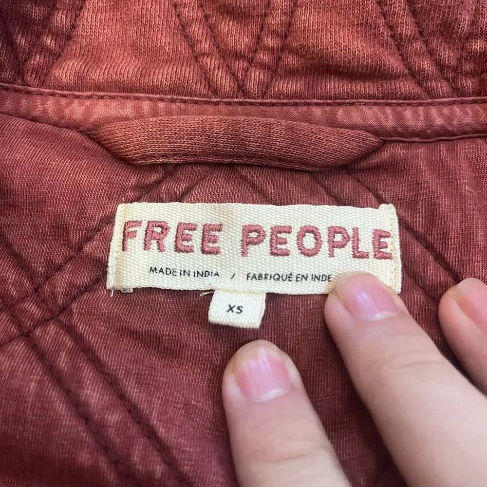Free People Juno Quilted Red Burgundy Oversized Bomber Jacket Women's XS Cotton